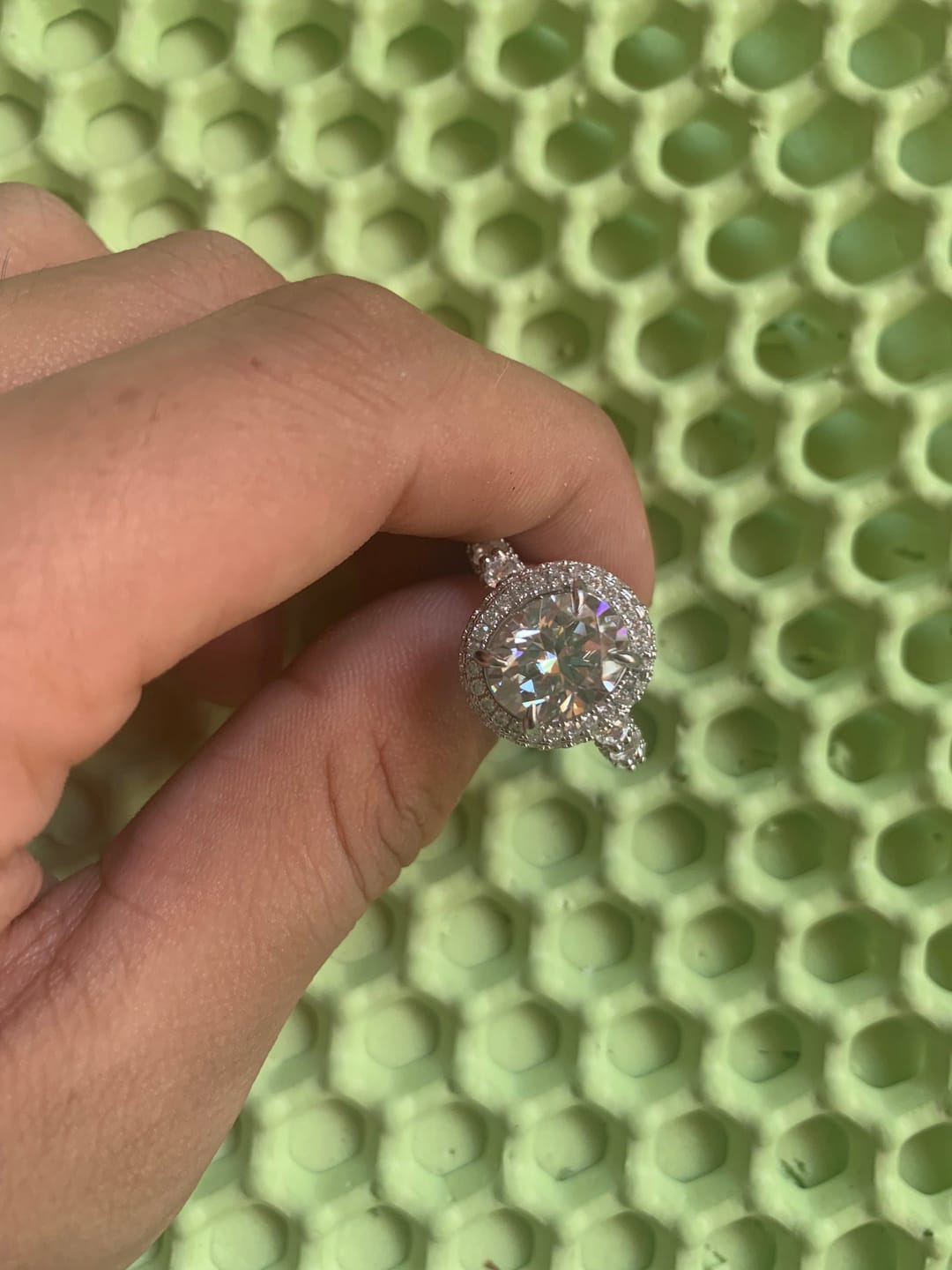 Customer photo review of Gorgeous Hidden Halo Oval Cut 4.0ct Engagement Ring In Sterling Silver