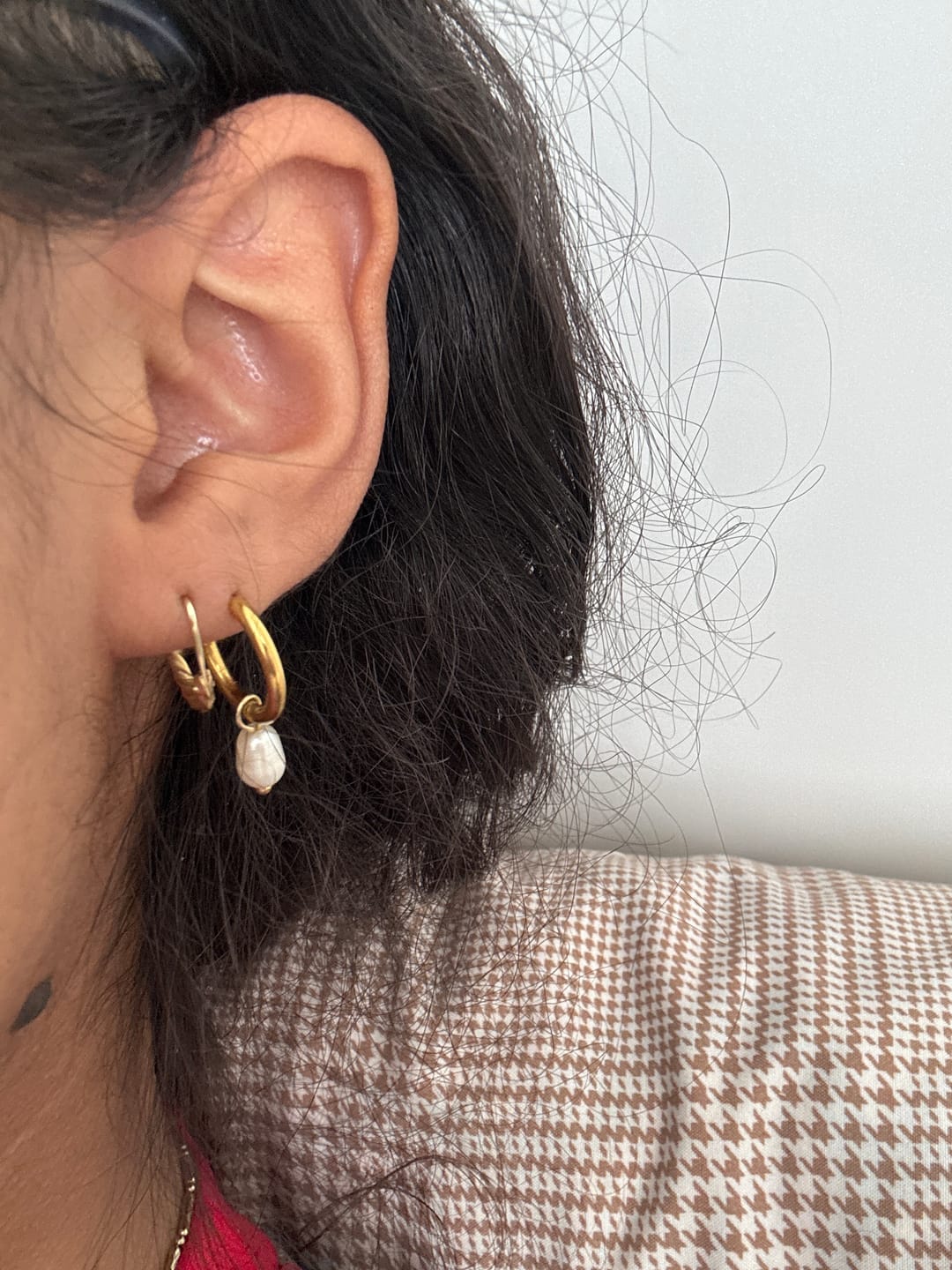 Customer photo review of Freshwater Pearl Bella Hoop Earrings