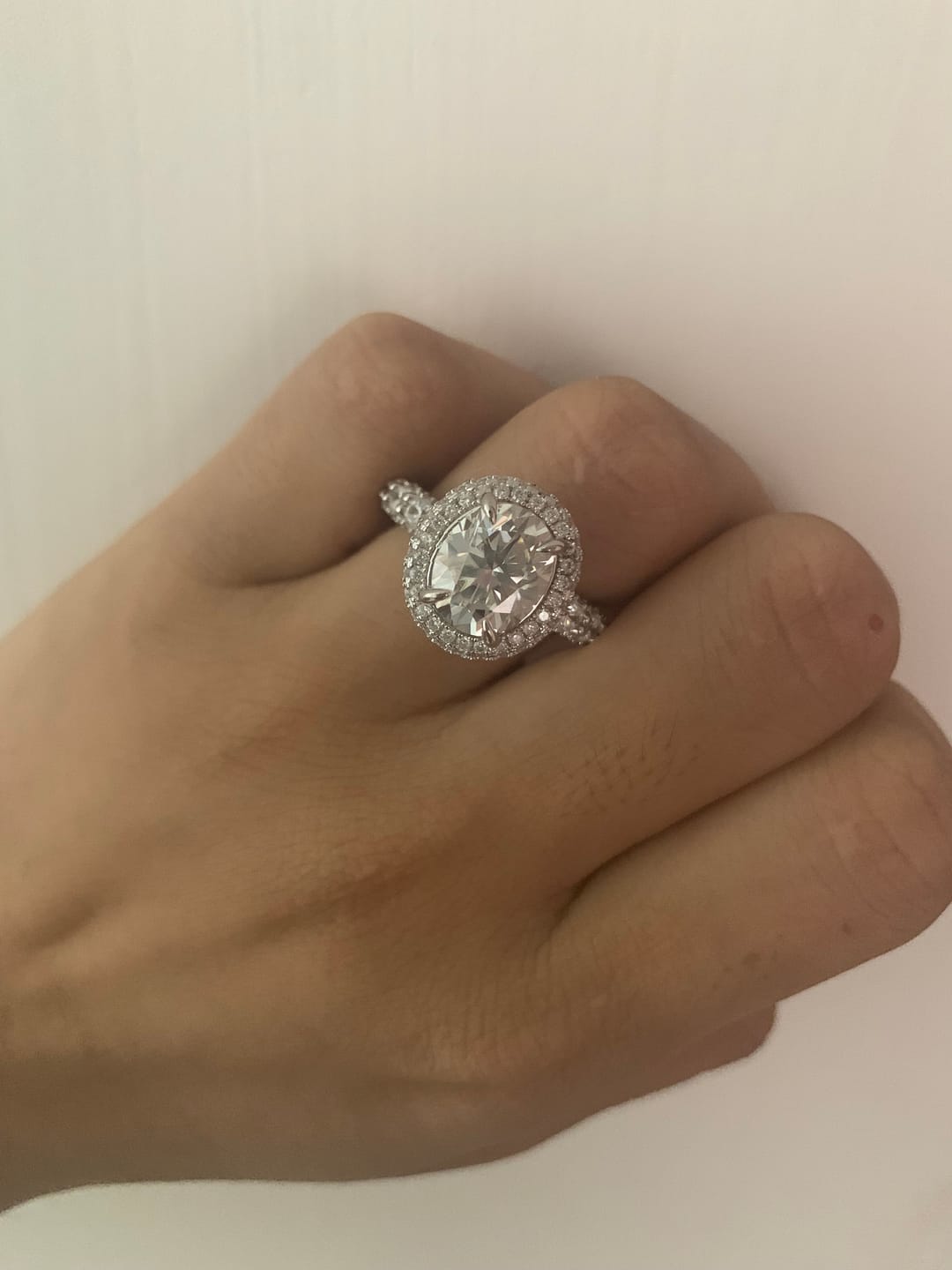 Customer photo review of Gorgeous Hidden Halo Oval Cut 4.0ct Engagement Ring In Sterling Silver