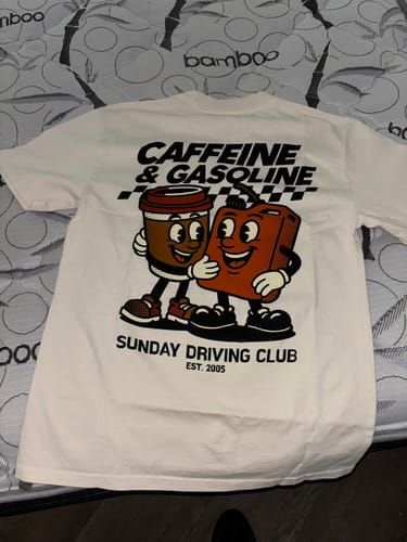 Customer photo review of CAFFEINE & GASOLINE OVERSIZED BOX TEE