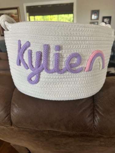 Customer photo review of Baby Knits™  Multicolor Personalized Knitted Basket