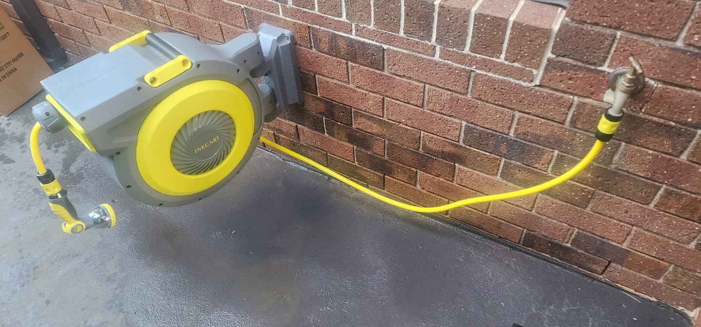 Customer photo review of 30m Retractable Garden Hose Reel.. Fully Installed