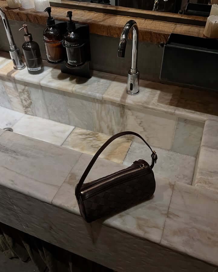 Customer photo review of Jessica Woven Suede Bag