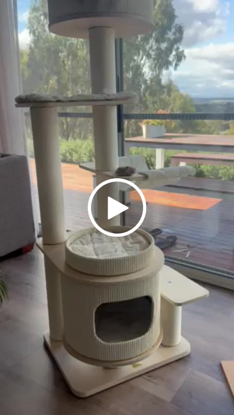 Customer video review of Michu Luna Multi-Layer Solid Wood Cat Nest Tree