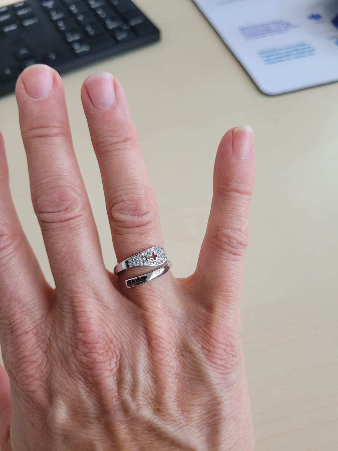 Customer photo review of "FAITH" Handmade Christian Family Ring in Zircon & 925 Sterling Silver (GIFTING OFFER)
