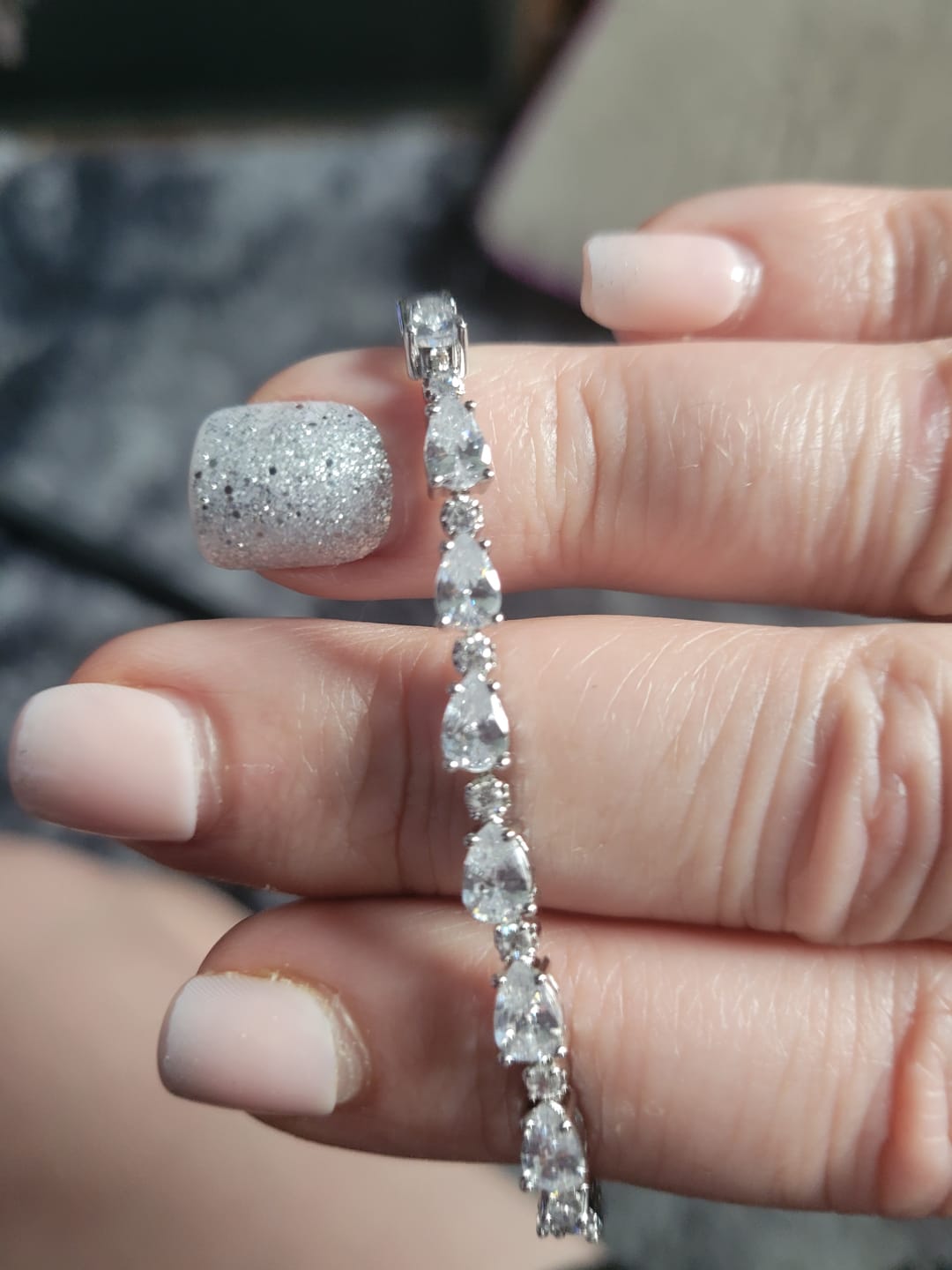 Customer photo review of Katelynn 18k White Gold Plated Tennis Bracelet with Simulated Diamond Crystals
