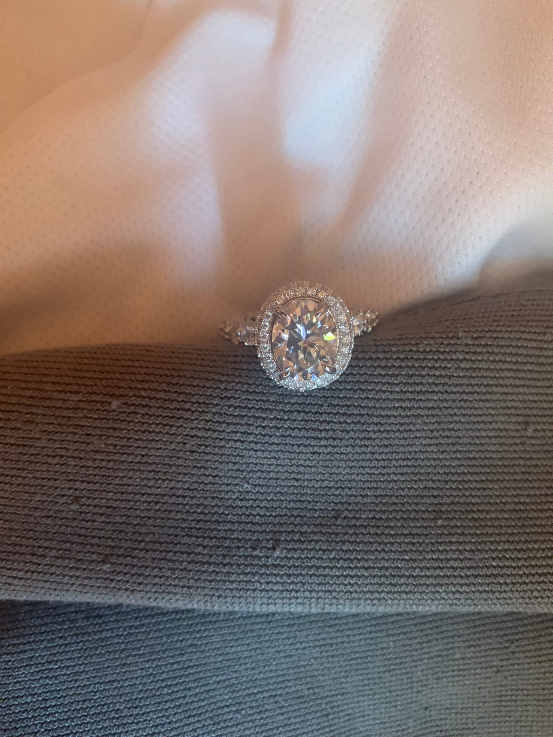 Customer photo review of Gorgeous Hidden Halo Oval Cut 4.0ct Engagement Ring In Sterling Silver