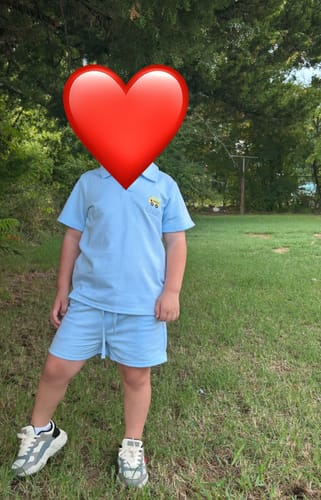 Customer photo review of School Bus Light Blue Terry Polo Short Set