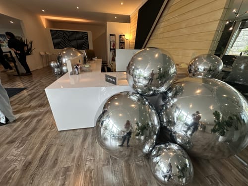 Customer photo review of Silver Inflatable Mirror Ball Reusable Big Bubble Balloon