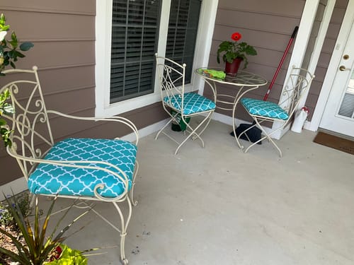 Customer photo review of Aqua White Moroccan Canvas Waterproof Outdoor Fabric