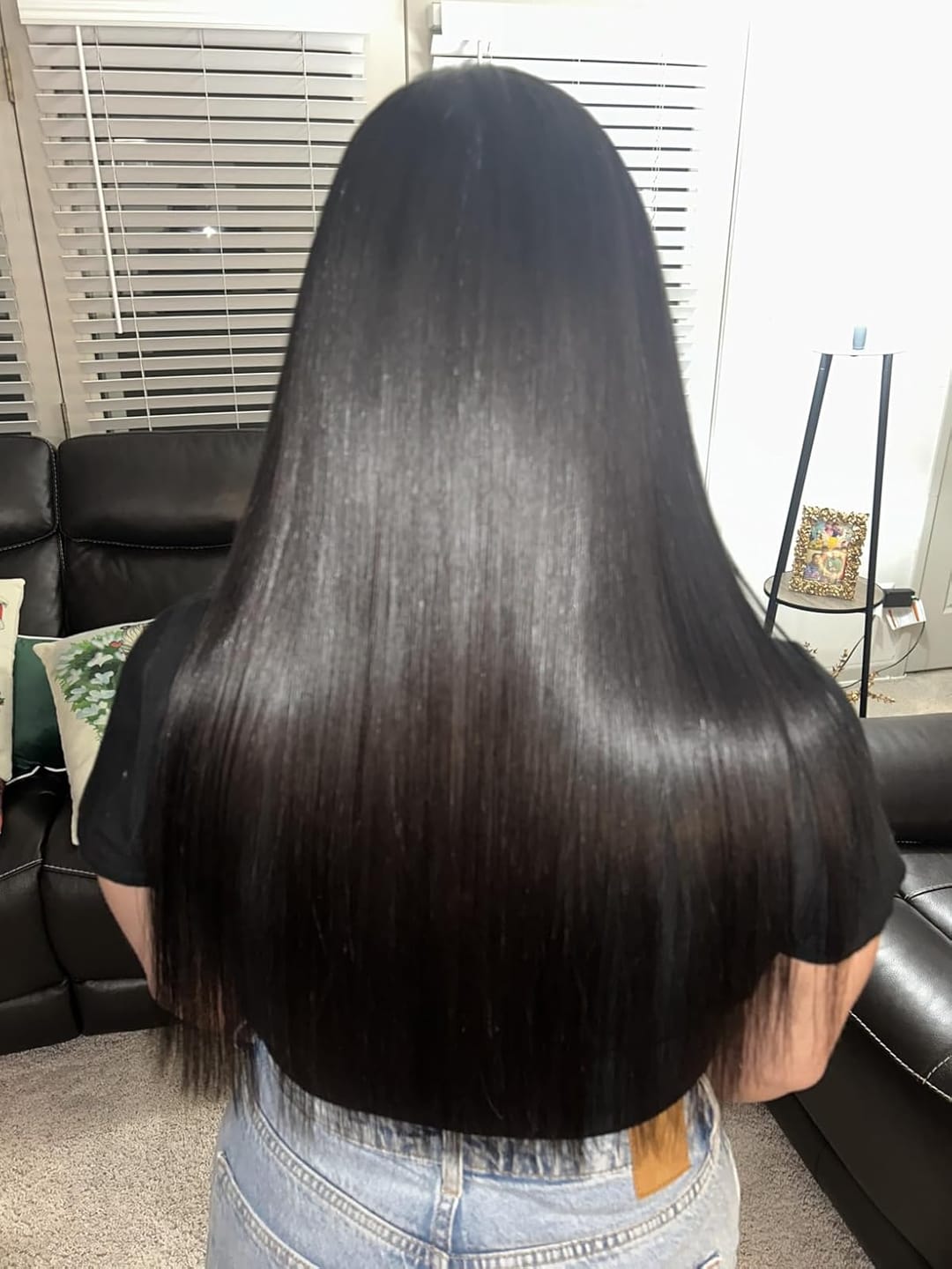 Customer photo review of Virgin Flat Weft Hair Extensions Weft Hair Extensions Off Black #1B