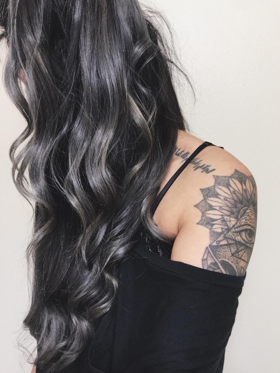 Customer photo review of Virgin Hair Flat Weft Hair Extensions Balayage Black With Silver #1b/silver/1b