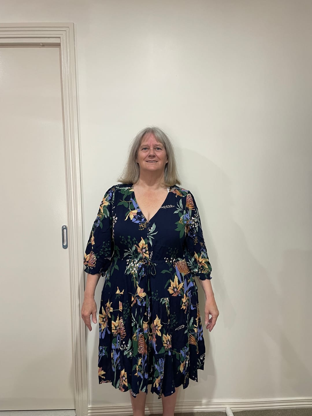 Customer photo review of Oceana Floral Dress in Navy