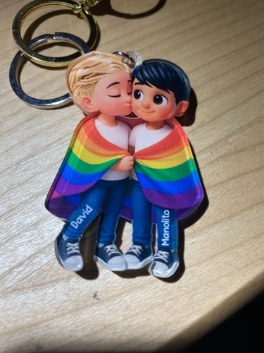 Customer photo review of Pride Month LGBT Couple Love Is Love Personalized Acrylic Keychain