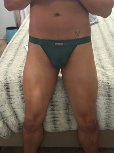 Customer photo review of 3-pack Men's Lace Obscure Embossed G-String Thong