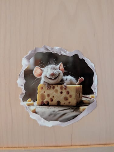 Customer photo review of Happy Cheese Mouse Hole Decal