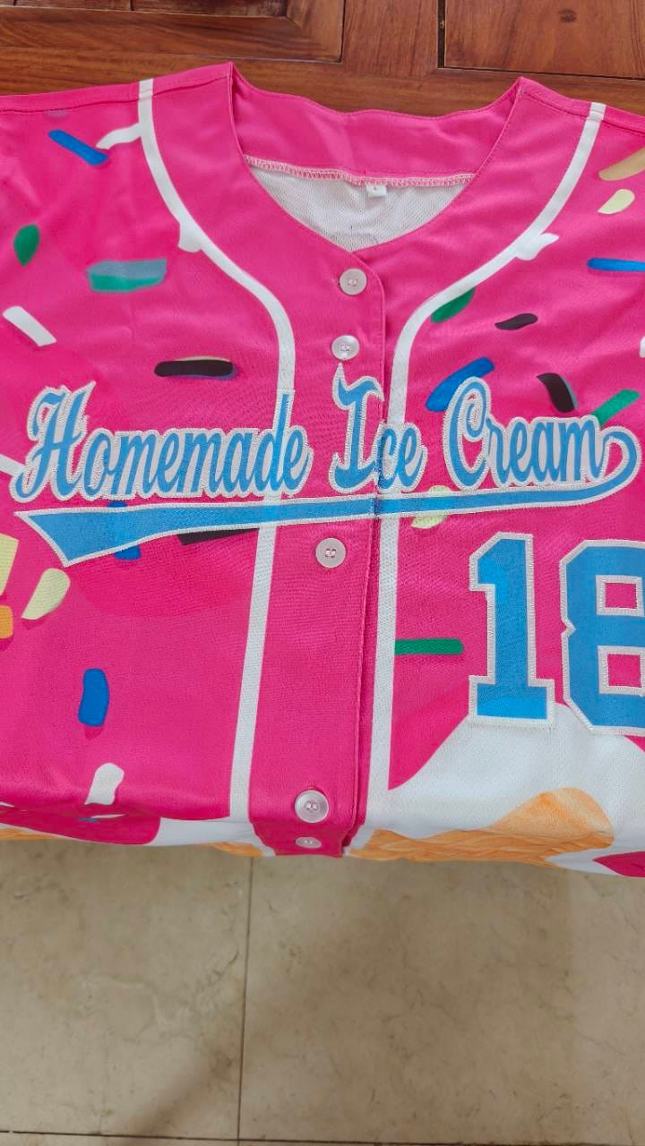 Customer photo review of Custom Kelly Green Ice Cream Cone Graffiti Pattern Fashion Authentic Baseball Jersey