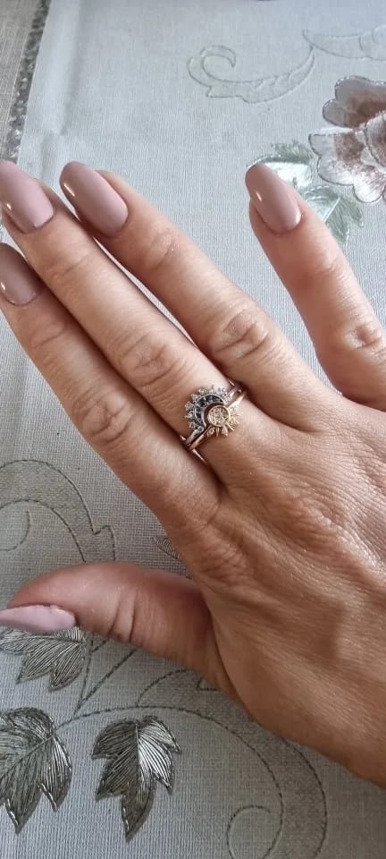 Customer photo review of Brietta Celestial Sun & Moon Ring Set - Hand-Finished 14k Gold-Plated Stackable Jewelry