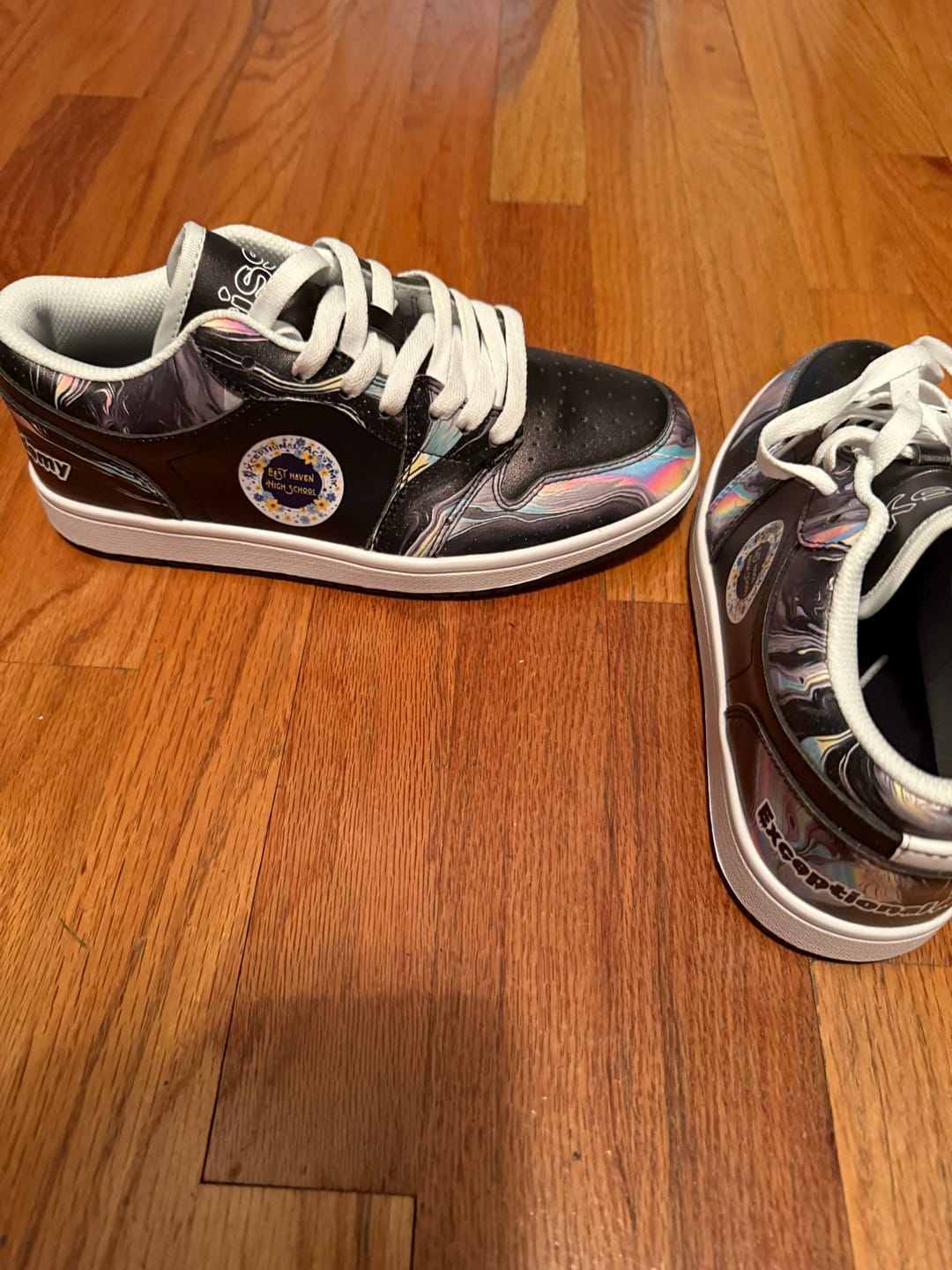 Customer photo review of Custom AJ1-Inspired Low Top Sneakers | Retro Basketball-Inspired Style Shoes | Personalized With Name, Logo | Gift for Sneaker Fans, Events, Corporate Use | AJ1-C03200