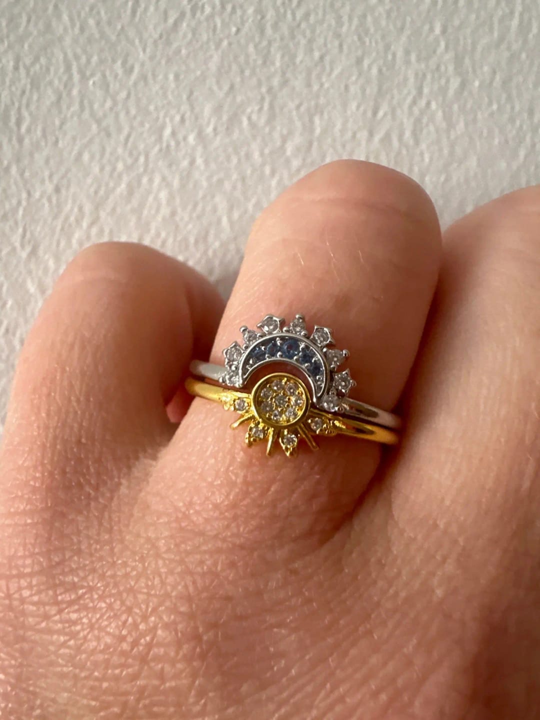 Customer photo review of Brietta Celestial Sun & Moon Ring Set - Hand-Finished 14k Gold-Plated Stackable Jewelry