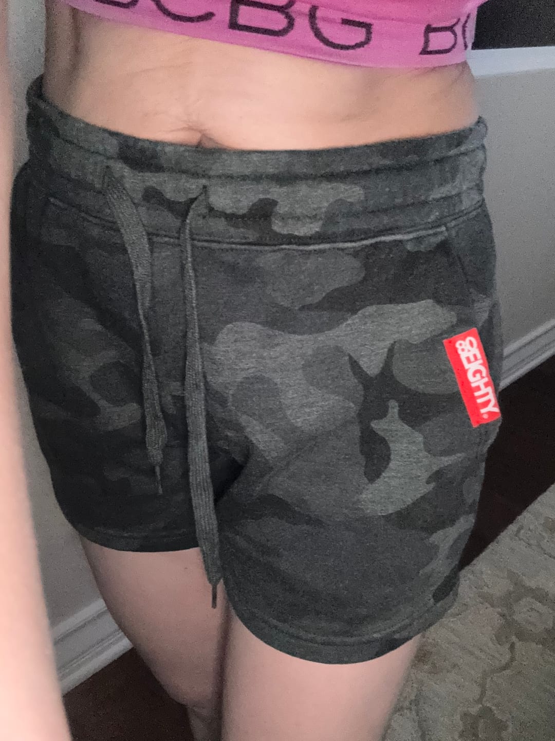 Customer photo review of 80Eighty® Women's Black Camo Fleece Shorts
