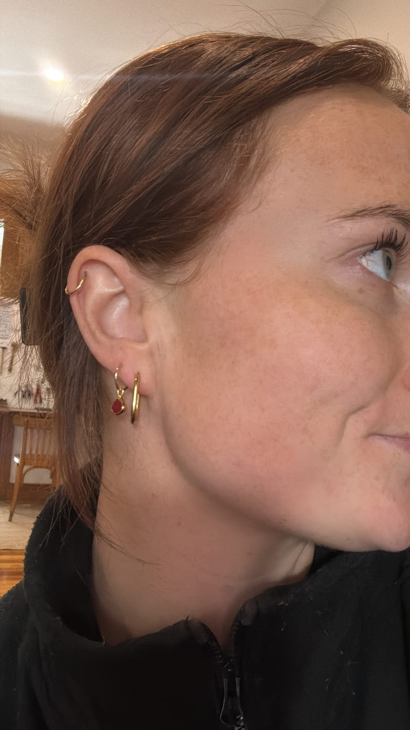 Customer photo review of Light Blue Sea Glass Hoops - Gold Vermeil