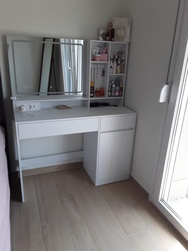 Customer photo review of Τραπέζι Μπουντουάρ Μακιγιάζ Tουαλέτας Κρεβατοκάμαρας 110εκ Καθρέφτης Με Ντουλάπι με Φωτισμό LED Ρυθμιζόμενο με Πρίζα και USB Θύρες RD-T634W01