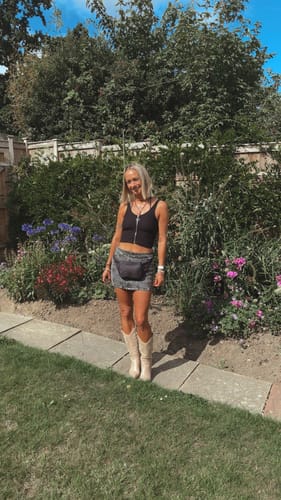 Customer photo review of Acid-Wash Grey Contrast Stitch Denim Mini Skirt
