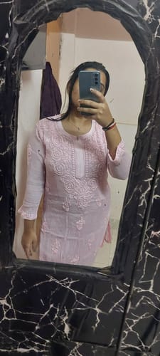 Customer photo review of Hoor Pastel Pink Pure Chiffon Kurta