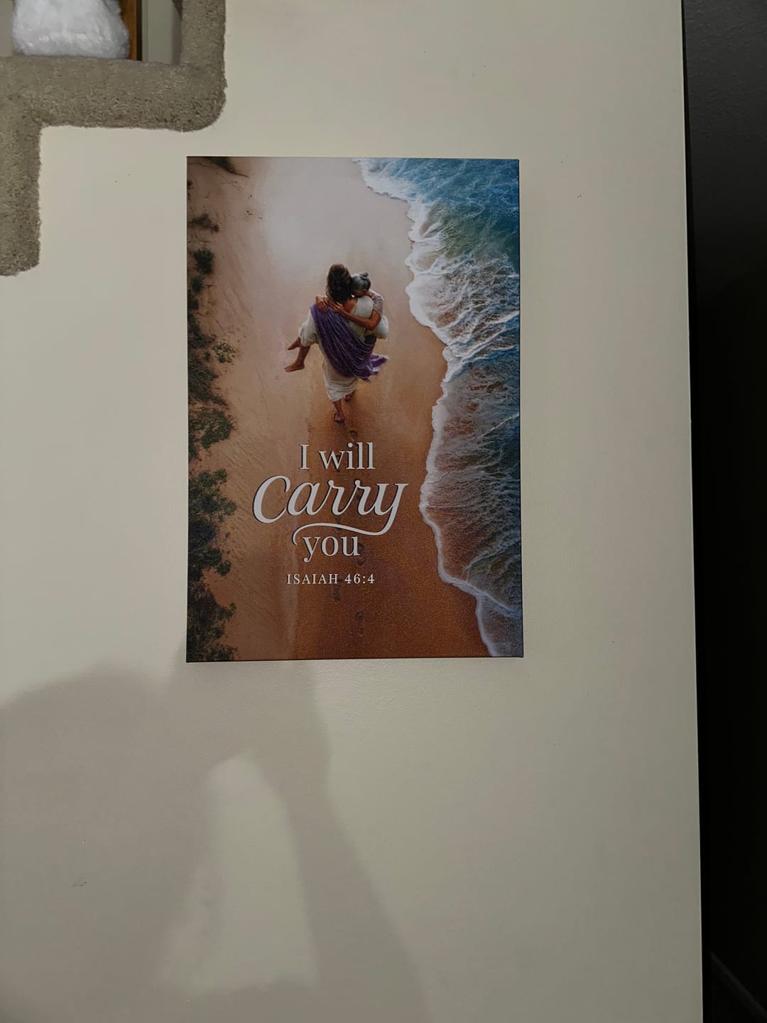 Customer photo review of I Will Carry You – Jesus Carrying a Woman – Isaiah 46:4 Christian Canvas Wall Art