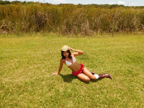 Customer photo review of Red Recycled Fabric Jacquard Peplum Skirted Bikini Bottom
