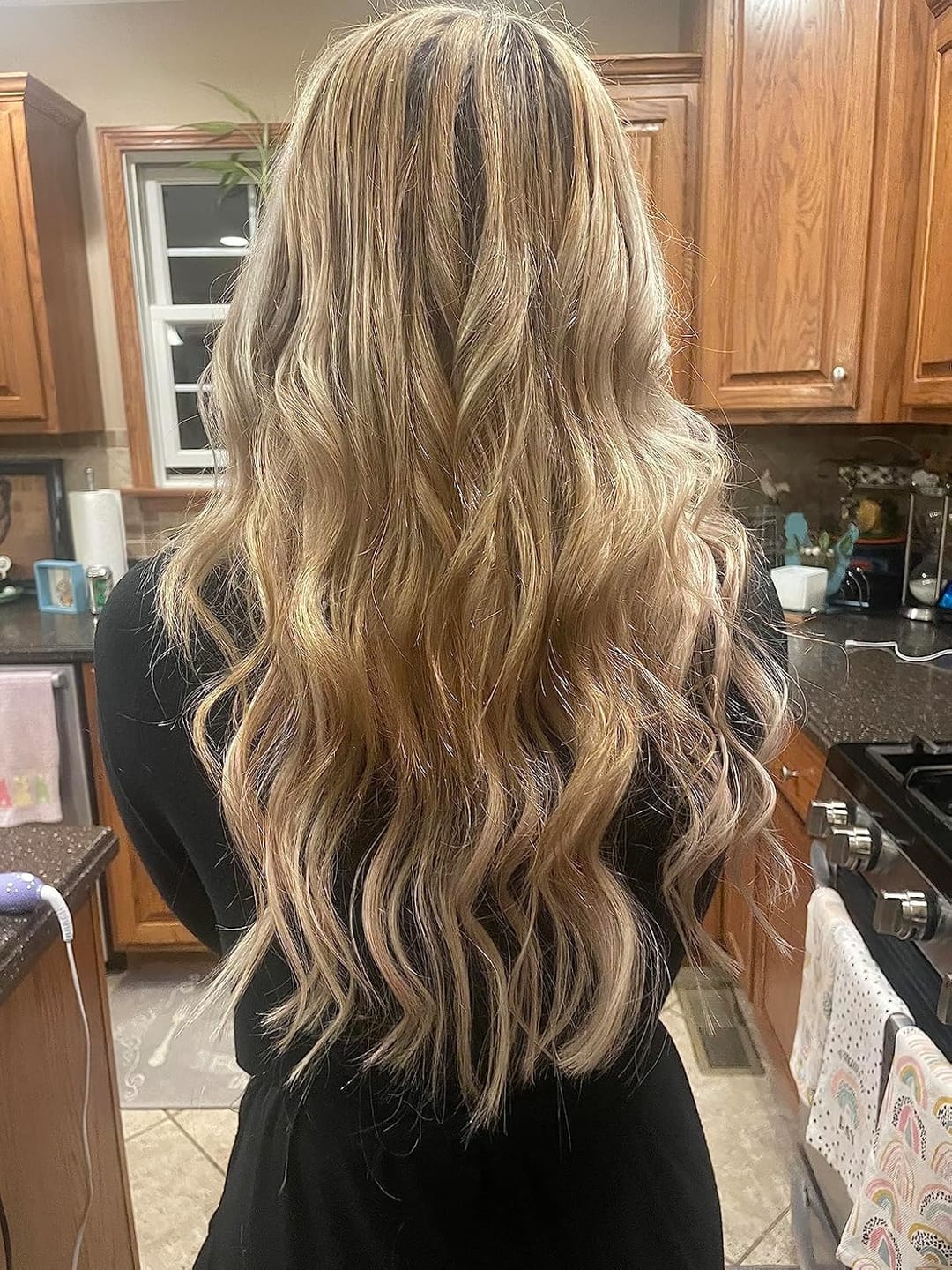 Customer photo review of Flat Weft Extensions Virgin Hair Highlight Brown With Blonde #P8/60