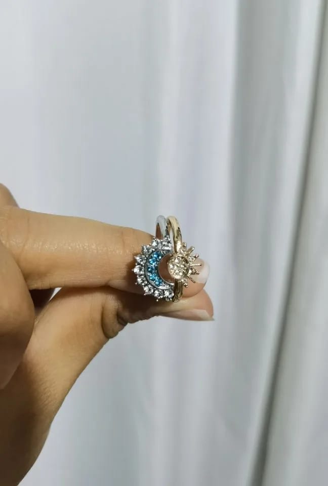 Customer photo review of Brietta Celestial Sun & Moon Ring Set - Hand-Finished 14k Gold-Plated Stackable Jewelry