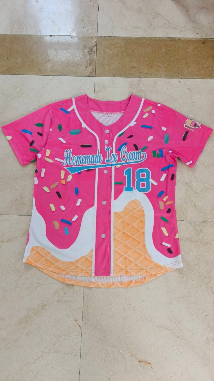 Customer photo review of Custom Pink Ice Cream Cone Graffiti Pattern Fashion Authentic Baseball Jersey