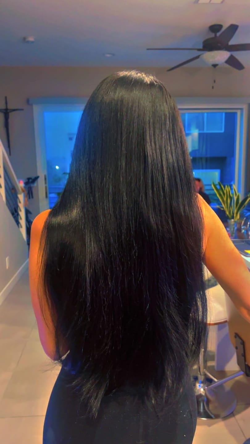 Customer photo review of Virgin Hair Flat Silk Weft Hair Extensions High Quality Jet Black #1