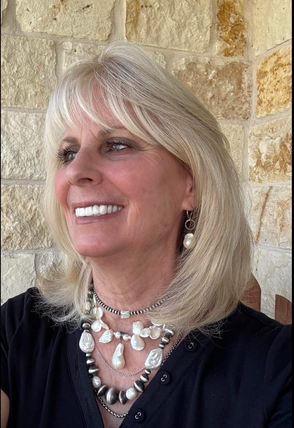 Customer photo review of Navajo Sterling Silver and Freshwater Pearl Handmade Beaded Necklace by Rose Martin, 16 Inches