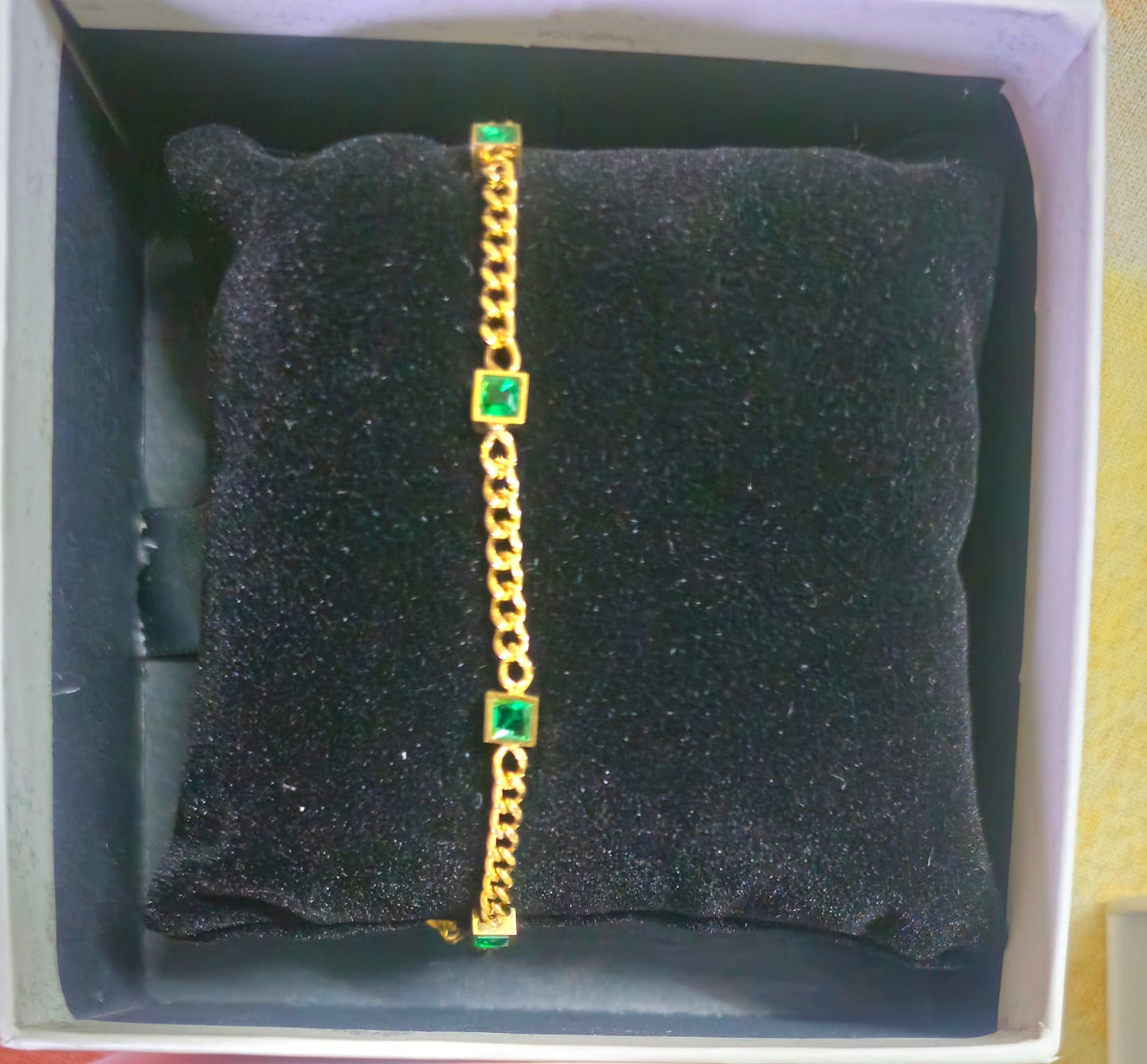 Customer photo review of Gold Green Gem Chain Bracelet