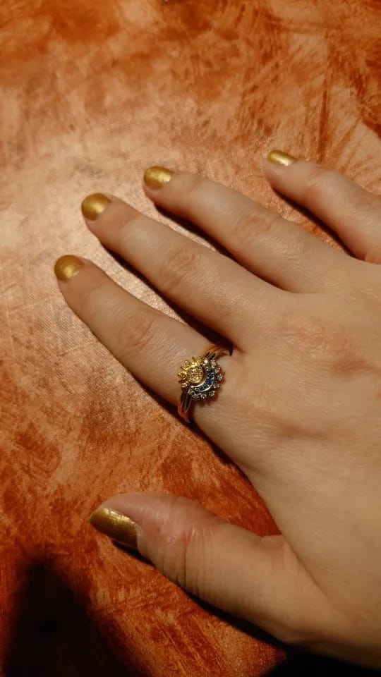 Customer photo review of Brietta Celestial Sun & Moon Ring Set - Hand-Finished 14k Gold-Plated Stackable Jewelry