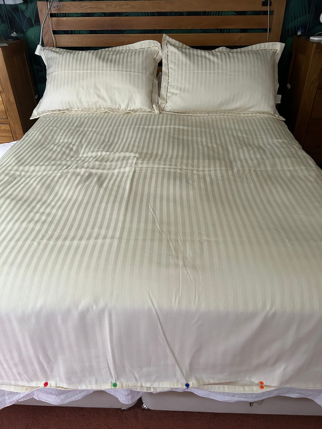 Customer photo review of 100% Cotton Striped Cream Percale Sheeting Fabric - 108" Wide
