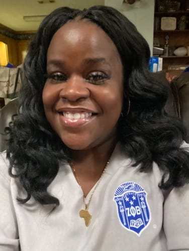 Customer photo review of Bubble Sleeve  V neck blouse- Zeta Phi Beta