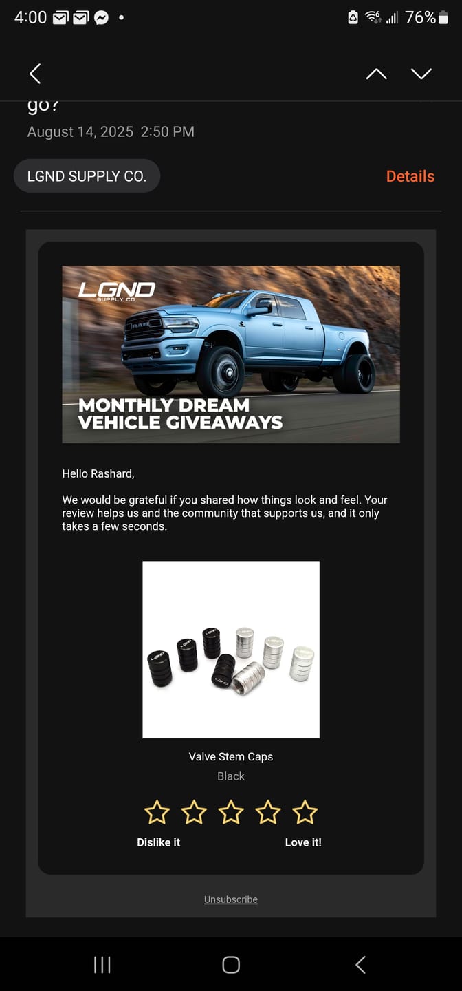 Customer photo review of Valve Stem Caps