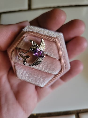 Customer photo review of Personalized Memorial Hummingbird Leaf Ring - Those we love don't go away they fly beside us every day