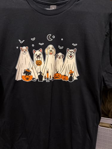Customer photo review of Cute Ghost Dog Halloween DTF Transfer