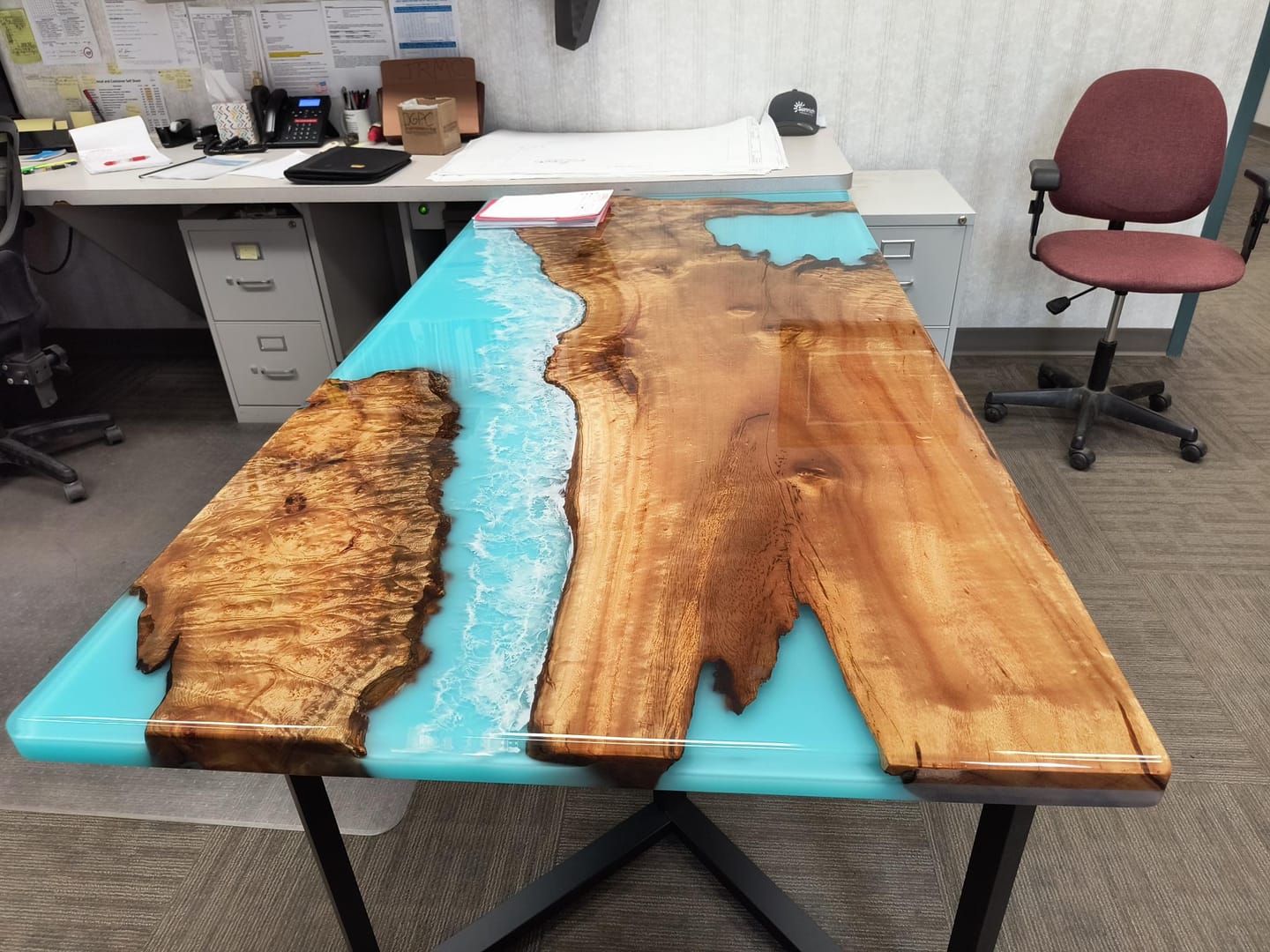 Customer photo review of Custom Golden Camphor Kitchen Epoxy Resin River Table CRT-082