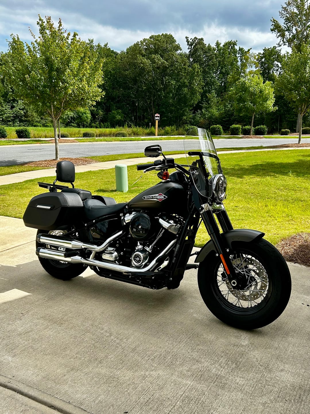 Customer photo review of 32L - Darkin Large Quick Mount Leather Wrapped Hard Saddlebags for Harley Softail Slim FLSL
