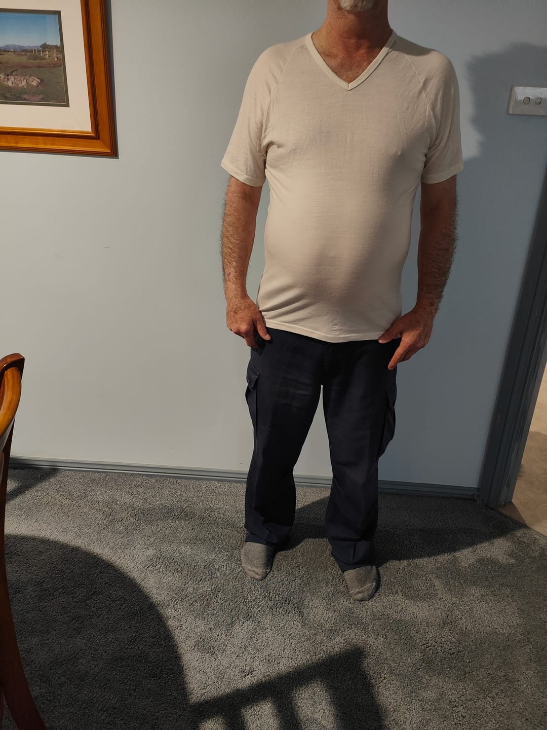 Customer photo review of Merino Short Sleeve V Neck