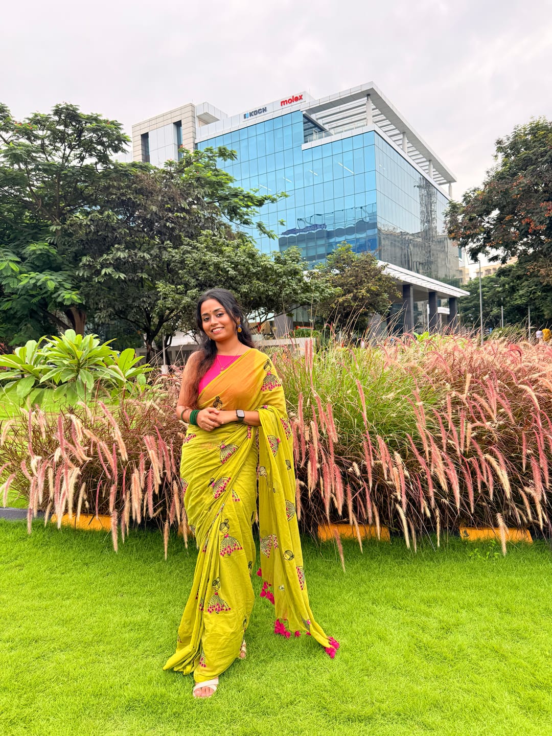 Customer photo review of Green Embroidery Mulmul Cotton Saree