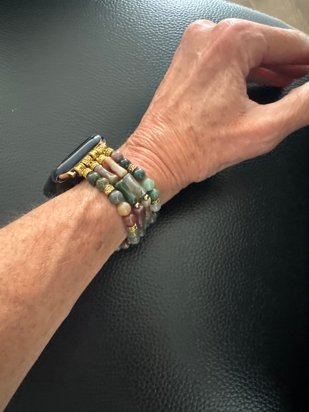 Customer photo review of Vintage Agate Stretch Apple Watch Strap
