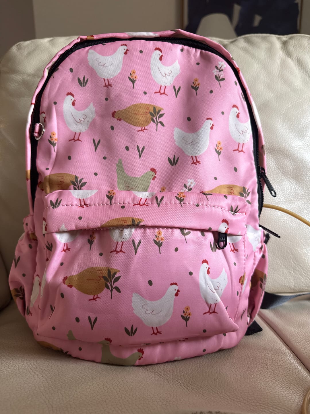 Customer photo review of Pink Cottage Chicken Backpack *PREORDER*