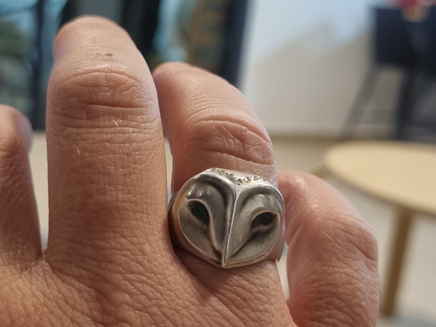 Customer photo review of Barn Owl Ring with a Diamond Crown